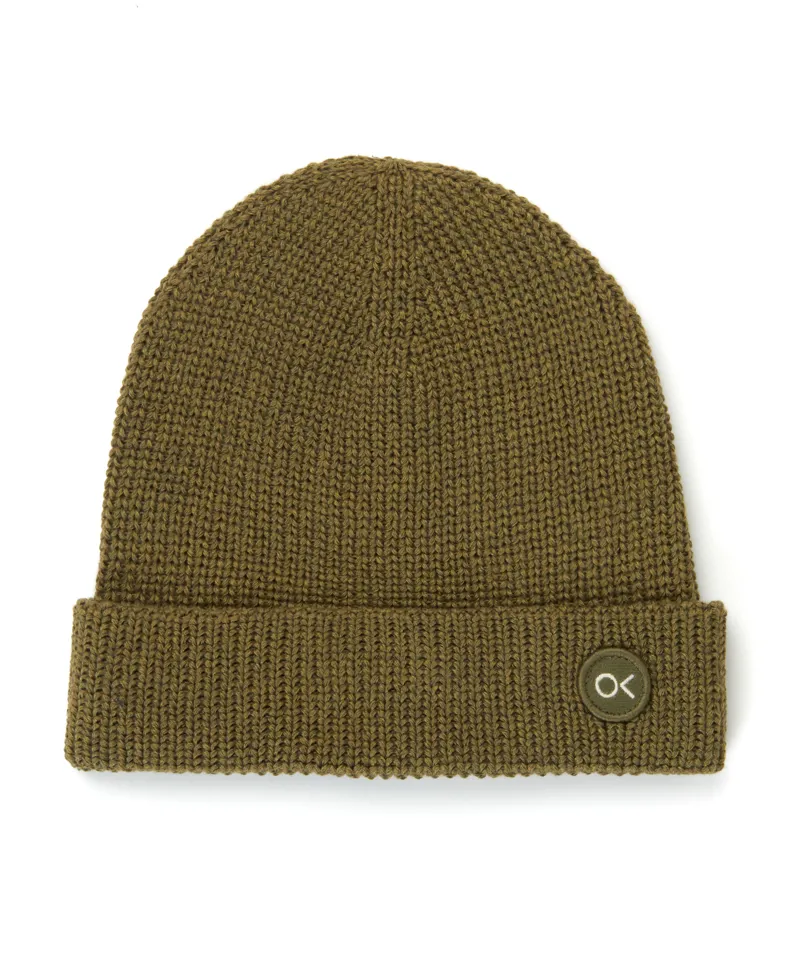 Outerknown OK Dot Short Beanie Olive - Unisex Green Knitted Hat